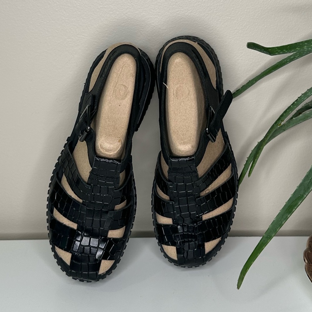 SOREL ONA Streetworks Fisherman Mid Sandal | Black Croc Embossed | Women’s 8 New - Picture 6 of 13